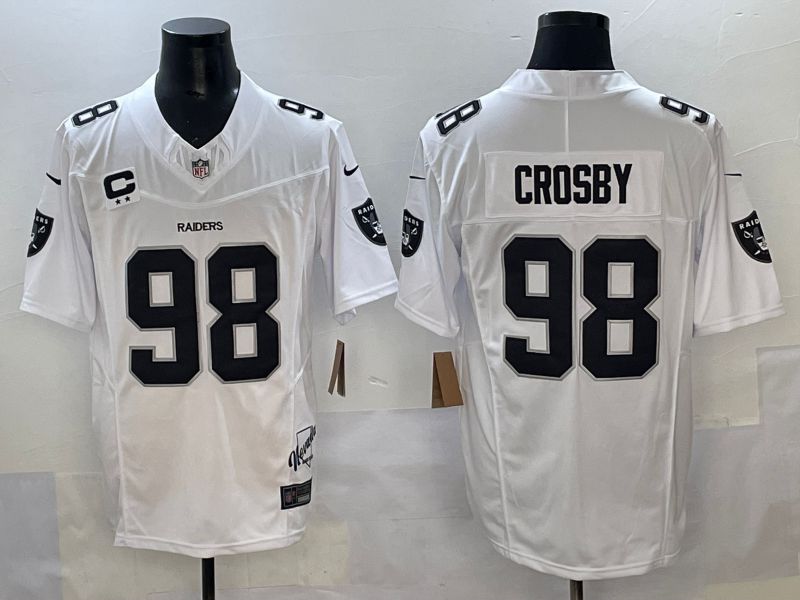 Men 2025 Oakland Raiders 98 Crosby White Throwback Three generations Nike Limited NFL Jersey style 1